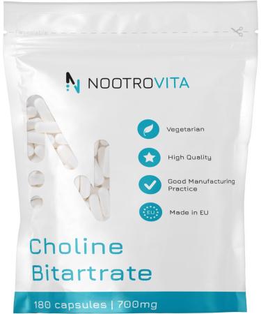 Cholin high dose 700mg - 180 capsules |For liver function memory brain and concentration |Vegan gluten free cholin bitartat |Made in ISO-certified companies |Nootrovita