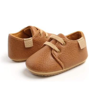 RVROVIC Baby Boys Girls Anti-Slip Oxford Loafer Flats | Infant Toddler PU Leather Soft Sole Shoes | 6-12 Months | Brown - Buy Online on GoSupps.com