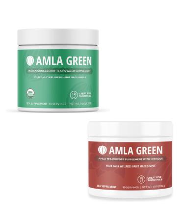 Amla Powder & Green Tea Superfood Supplement Antioxidant Support Made with Indian Gooseberries (90 servings) & Hibiscus (30 servings) Organic Vegan