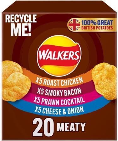 Walkers Meaty Variety Crisps 25g Bags Multipack Of Walkers Meaty Variety Crisps Smoky Bacon Roast Chicken Prawn Cocktail Cheese & Onion 1 Box Of 20X25g Boxed Treatz (20) - Buy Online on GoSupps.com