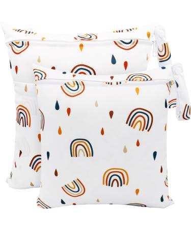FenFang Wet Bag Wet Dry Bags for Cloth Diapers Nappy Daycare Organiser Storage Bags Waterproof Washable Reusable Zipper Bag (White Rainbow) - Buy Online on GoSupps.com