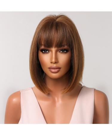 Buy Testar 14-Inch Brown Bob Wig for Women | Short Honey Brown Heat-Resistant Synthetic Hair Replacement Wig - Perfect for Everyday & Parties - Buy Online on GoSupps.com
