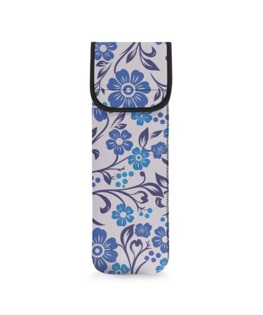 Blue Floral Print Curling Iron Holder Cover for Women Girls 2 Pocket Neoprene Curling Wand Heat Resistant Bag