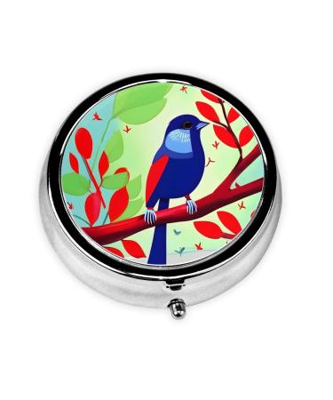 Red Leaf Birdround Pill Box 3 Compartment Round Pill Box Organizer * Portable Travel Pill Box for Traveling.