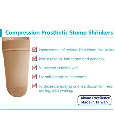 Prosthetic Stump Shrinker Socks - Above Knee 35cm Compression for Amputees - Daily Use - Taiwan Excellence S Beige - International Shipping Available - Buy Online on GoSupps.com