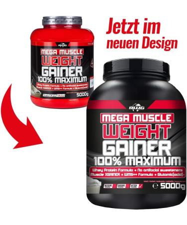 BWG MEGA MUSCLE Weight Gainer 5000g - Ultimate Gain for Hardgainers - Cookies & Cream Flavor - Ideal for Mass & Strength Phases - 1 Pack with Dosing Spoon - Buy Online on GoSupps.com
