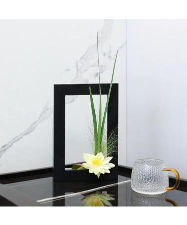 Floral Arranging Vase Set: Black Rectangle Photo Frame Shaped Plastic Ikebana Vases with Flower Frog - Ideal for Ikebana Floral Art Home Decor - Buy Online on GoSupps.com