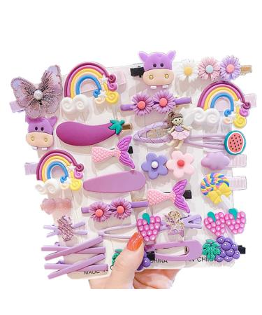 28 pieces of cute cartoon hair clips for children Korean princess headdress for girls hair clip side clip BB hair needle baby hair jewelry (purple)