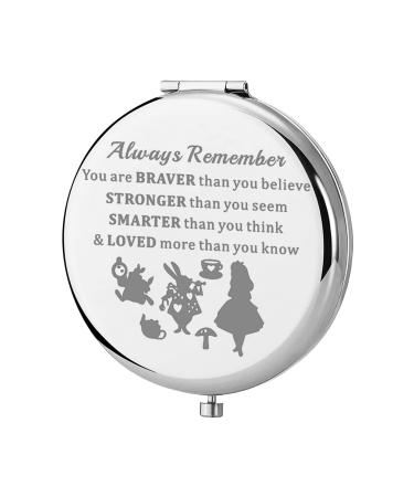 KEYCHIN Alice Fans Pocket Mirror Alice Fairy Tales Gift Always Remember You are Braver Stronger Smarter Than You Think Compact Makeup Mirror for Women Girls Teenagers (Alice Mirror)