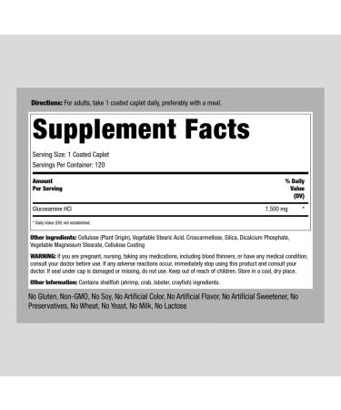 Buy Piping Rock Glucosamine HCL 1500mg - Mega Strength Non-GMO Gluten Free 120 Caplets | International Shipping Available - Buy Online on GoSupps.com