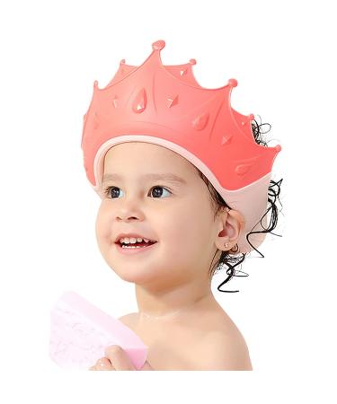 FUNUPUP Baby Shower Cap Kids Shampoo Shower Bath Cap Adjustable Hair Washing Shampoo Shield Baby Visor for Eyes and Ears Protector (Pink) Pink Crown