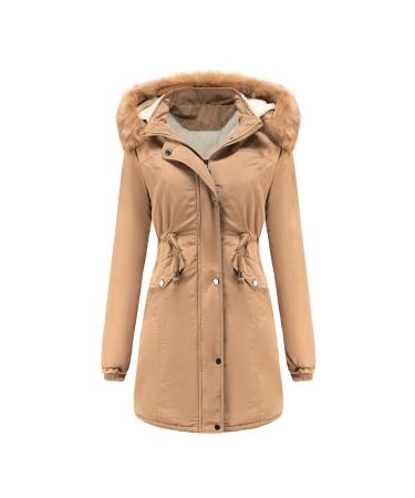 Haiorziyou Winter Parka Women Women's transition jacket Functional jacket with a hood and zipper oversized monochrome hooded hooded hooded outdoor jacket with bags warm functional coat hoodie hoodie khaki