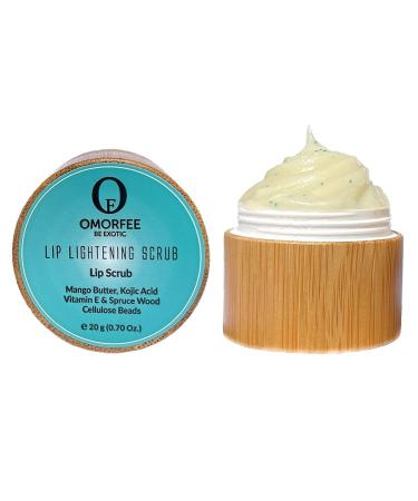 Omorfee 100% Organic Lip Lightening Scrub, Vegan Lip Exfoliator & Moisturizer, Gentle Overnight Lip Mask Treatment, With Kojic Acid, Vitamin E & Natural Beads for Dull, Dry & Dark Lips- 20g/0.70Oz