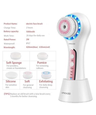 UMICKOO Rechargeable Facial Cleansing Brush with 5 Brush Heads - Waterproof Face Scrubber for Exfoliating, Massaging, and Deep Cleansing - Buy Online on GoSupps.com