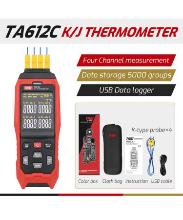 TASI TA612C Type K/J Digital Thermometer -200 to 2501 | 4-Channel LCD Handheld Temp Measurement with Data Storage & USB Upload - Buy Online on GoSupps.com