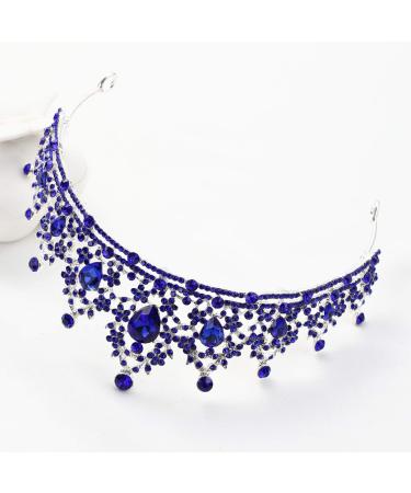 FORSEVEN Crystal Wedding Crown Tiara - Rhinestone Decor Headband for Women & Girls - Blue Princess Bridal Hair Ornament - Buy Online on GoSupps.com