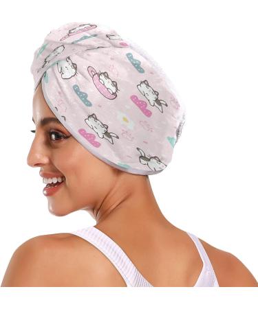 Pink Cartoon Cat Dry Hair Cap - 2 Piece Quick Drying Towel Set with Button Headband | Super Absorbent & Comfortable - Buy Online on GoSupps.com