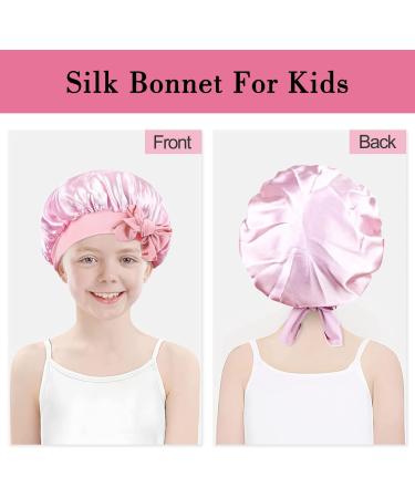 Arqumi Silk Satin Kids Bonnet 2Pcs Set - Soft Adjustable Night Cap for Children - Rose&Pink - Buy Online on GoSupps.com
