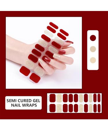 Gel Nail Strips Semi Cured - Claret-Red Glitter Mix Color Gel Nail Wraps - 20pcs Long Lasting Gel Nail Polish Strips With Nail File & Wooden Cuticle Stick (Glitter Red) - Buy Online on GoSupps.com