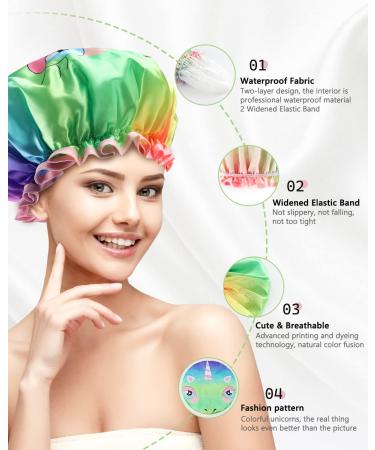 Mikimini X-Large Unicorn Shower Hood for Women | 2-Pack Reusable Waterproof Bathing Cap with Soft PVC Lining for Girls & Children - Buy Online on GoSupps.com