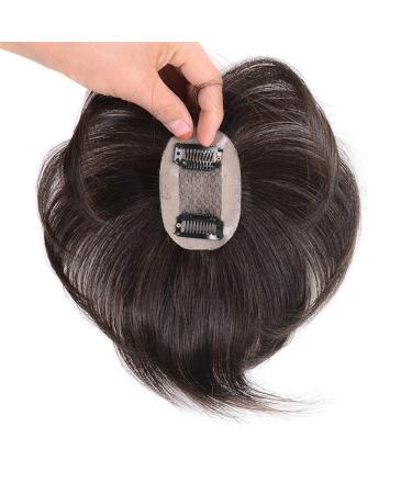 Real hair topper for short hair hand-knotted with clip in crown hair part for white thinner hair 5 x 8 cm dark brown 5 x 8cm dark brown