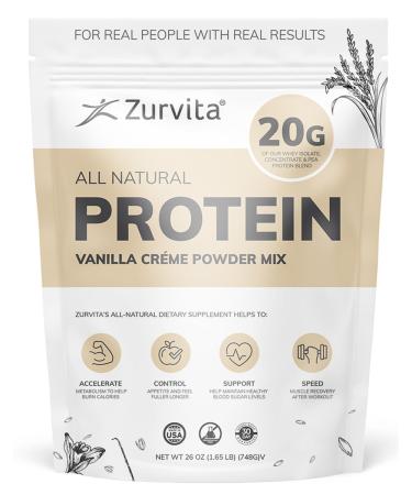 Zurvita Vanilla Créme Protein Powder Mix 49 oz - New Formula with 5 Billion CFU Probiotics Digestive Enzymes - 25g Protein 24+ Vitamins Minerals Prebiotics - Only 140 Calories per Scoop