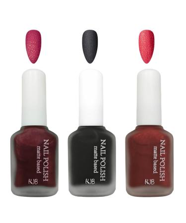 Matte Nail Polish Set 3 Colors Nail Varnish Set Burgundy Dark Red Nail Varnish Shimmer Quick Dry & Long Lasting Black Nail Polisht for Women DIY Nail Art at Home 12ML