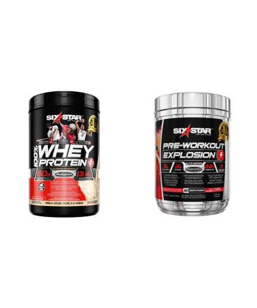 Six Star Whey Protein Powder (Vanilla 2 lbs) | Pre Workout Explosion (Fruit Punch 30 Servings)