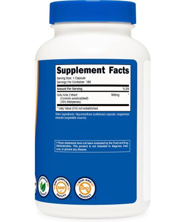 Nutricost Gotu Kola 500 MG 180 Capsules - Vegetarian Capsules Gluten Free Non-GMO - Buy Online on GoSupps.com