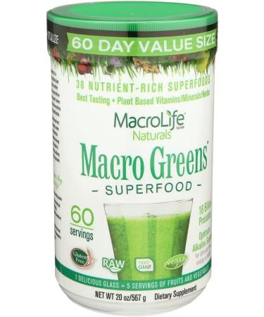 MacroLife Naturals Macro Greens Powder: 38 Superfood Probiotic Antioxidant Enzyme Supplement - Immunity Energy Cleanse - Non-GMO Vegan Gluten-Free Dairy-Free - 60 Servings - Buy Online on GoSupps.com