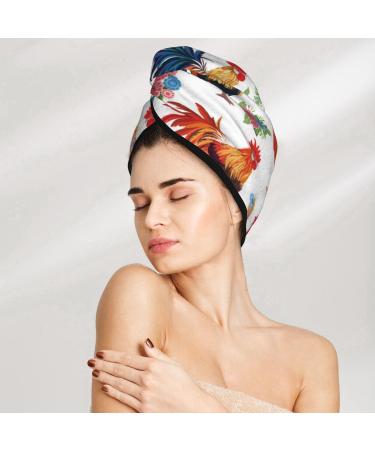 Roosters and Flowers Microfiber Hair Towel - Soft Super Absorbent Quick Dry Hair Wrap for Long Curly & Thick Hair - Coral Velvet for Women - Buy Online on GoSupps.com