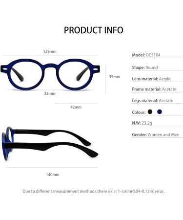 OCCI CHIARI Retro Round Reading Glasses Blue | Unisex Readers 1.0-6.0 Magnification - Buy Online on GoSupps.com