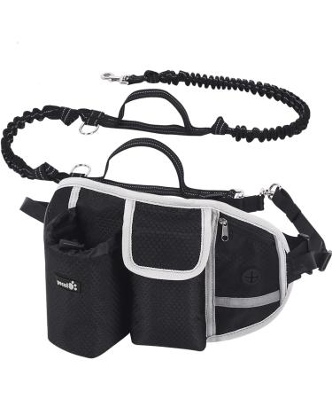Pecute dog leash with belly belt jogging leash dogs for large and medium -sized dogs leash dog with belt bag elastic running leash for dogs dog leash for running jogging black up to 110kg