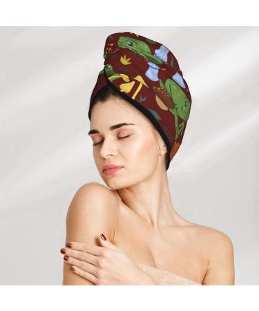 Hair Towel Wrap - Quick Drying Hair Turban with Button | Frogs & Mushrooms Design - Buy Online on GoSupps.com