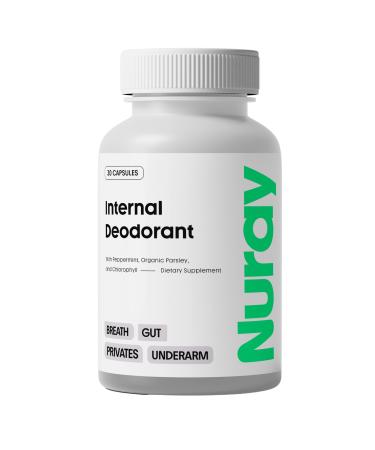 Nuray Internal Deodorant Supplement | Natural Chlorophyll 30 Capsules for Body Odor Control Gut Health and Fresh Breath | Vegan Detox Support & Skin Health | Odor Eliminator for Men & Women