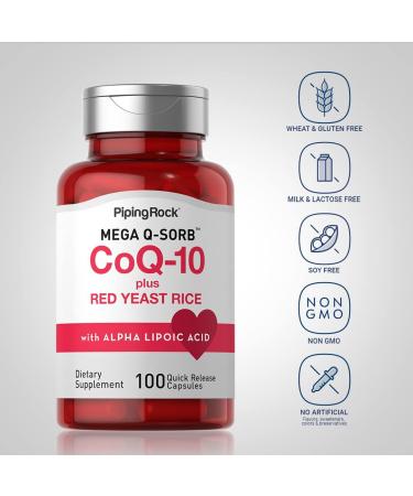 Piping Rock CoQ10 with Red Yeast Rice - 100 Capsules | Alpha Lipoic Acid | Non-GMO & Gluten Free Supplement - International Shipping Available - Buy Online on GoSupps.com