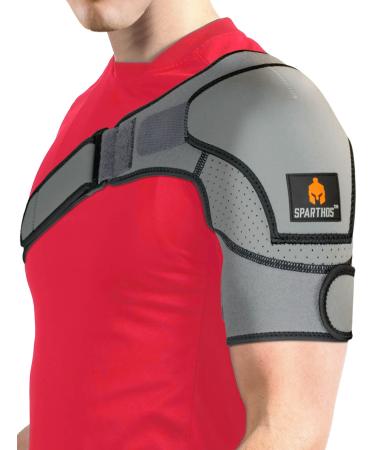 Sparthos Shoulder Brace - Support and Compression Sleeve for Torn Rotator Cuff, AC Joint Pain Relief - Arm Immobilizer Wrap, Ice Pack Pocket, Stability Strap, Dislocated Sholder - for Men and Women Universal Gray/Black
