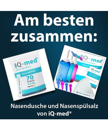 iQ-med Nasal Douche 500ml: Complete Nasal Cleaning Kit with 44 Salt Packets & 4 Attachments - Turquoise - Buy Online on GoSupps.com