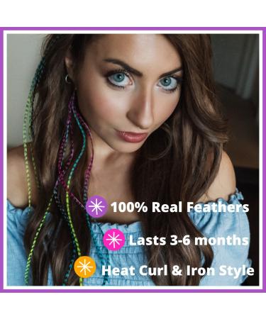 Tie Dye Rooster Feather Hair Extensions - 20 Long Thin Individual Feathers by Feather Lily - Buy Online on GoSupps.com