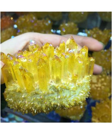300-350g Yellow Electroplated Natural Crystal Cluster Raw Rock Quartz Flowers Aura Stones Gift Modern House Decor Crystal - Buy Online on GoSupps.com