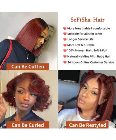 Reddish Brown Bob Wig Human Hair - 13x4 Frontal Lace, 180 Density, Colored 33B, Pre Plucked Auburn Straight Lace Front Wig with Baby Hair - Glueless Copper Red Brazilian Virgin Human Hair - Buy Online on GoSupps.com