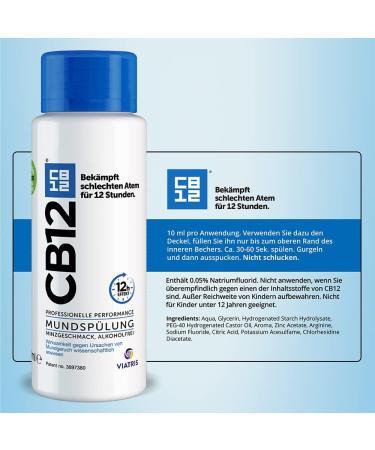 CB12 Mouthwash - Zinc Acetate & Chlorhexidine for 12-Hour Fresh Breath | Non-Alcoholic Mint Flavor | 250 ml - International Shipping Available - Buy Online on GoSupps.com