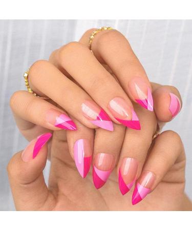 Bohend French tips wrong fingernails pink tips for wrong nails glossy nails to stick 24st acrylic art press on nail tips to women and girls