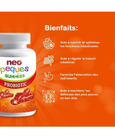 NEO PEQUES - Gummies Probiotiques - 30 Bonbons M cher pour Enfants - Avec Probiotiques et Vitamines B - Saveur Fraise - Aide maintenir l' quilibre de la digestion et des d fenses du corps - Buy Online on GoSupps.com
