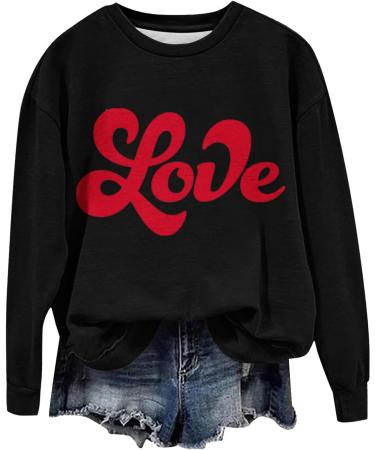oelaio Valentine's Day 2024 Women's Long Sleeve Round Neck Loose Fitting Casual Tunic Top Cute Love Heart Graphic Trendy - Buy Online on GoSupps.com