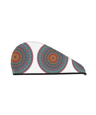 Hair Towel Wrap Hair Drying Towel with Button Towel Turban Head Towel to Dry Hair Quickly (Mandala)