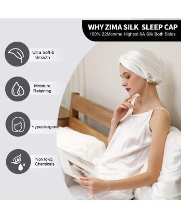 ZIMASILK 22 Momme 100% Mulberry Silk Sleep Cap for Women - Ivory Silk Hair Wrap for Sleeping - Elastic Stay On Head - Classic Pleated Silk Bonnet - One Size - Buy Online on GoSupps.com