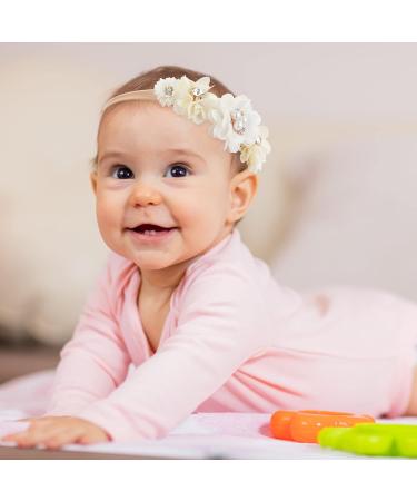 3Pcs Floral Baby Girl Nylon Headbands - Newborn Toddler Elastic Hair Bands with Bows Wraps - Buy Online on GoSupps.com