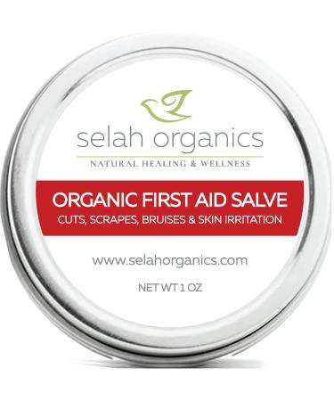 Organic First Aid Salve Ointment | First Aid Salve for Cuts Scrapes Cold Sore Diaper Rash | Calendula & Plantain Leaf Helichrysum Tea Tree Essential Oil | Selah Organics (1 Ounce)