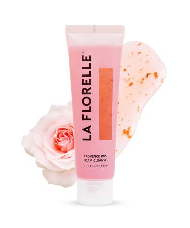 LA FLORELLE Rose Hydrating Facial Cleanser | Gentle Face Cleanser for Dry Skin Real Rose Petals | Foaming Face Wash Cleansing Gel for Sensitive Skin | 4.73 FL.OZ